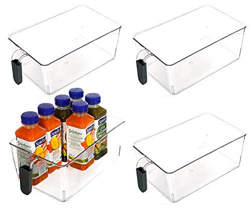 Clear food storage bins with handle, refrigertor organizer containers, canister sets for kitchen counter, 12.0x6.9x4.3"