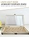 Novel Box Jewelry Organizer Box Linen Light Beige 14.75x8.25x2.1 Large Glass Jewelry Box with Lid with Metal Clasp - Gem Display Case - Jewelry Display Case for Necklaces Bracelets Rings Accessories