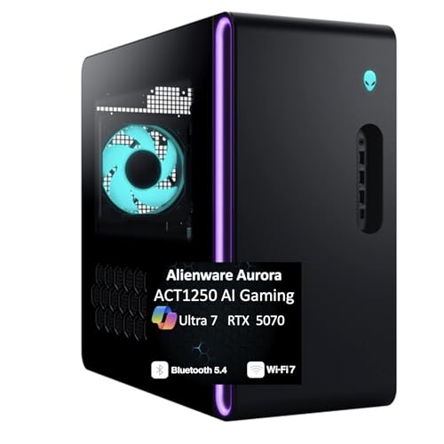Image of Alienware Aurora ACT1250 AI Gaming Desktop PC (Intel Ultra 7 265F, GeForce RTX 5070 12GB GDDR7, 64GB DDR5, 4TB PCIe SSD, RGB Fans, 1000W PSU, WiFi 7, Bluetooth 5.4, RJ-45, Win 11 Pro)