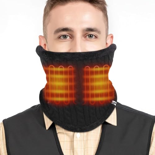 DUKUSEEK Heated Winter Neck Gaiter, Electric Heating Neck Warmer for Skiing, Rechargeable Neck Face Scarf, Fleece Gaiter Mask for Men Women Winter Outdoors