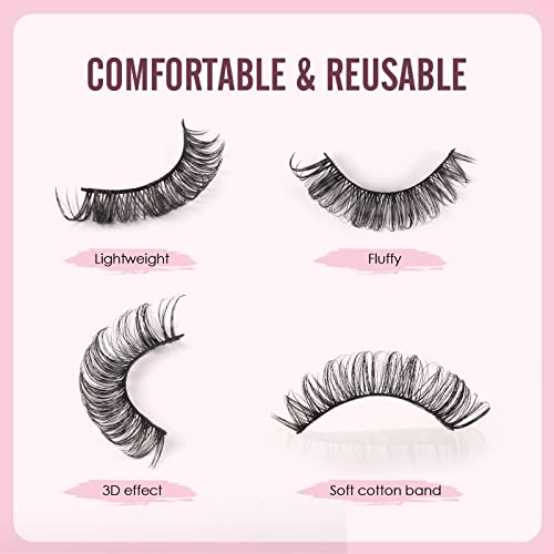 Glowing Win Cat Eye Lashes Natural Look Russian Strip Lashes D Curl Wispy Fluffy Russian Strip Lashes Hybrid Lashes 10 works Pack Fake/False Lashes Faux Mink Lashes 3D Effect - Image 3