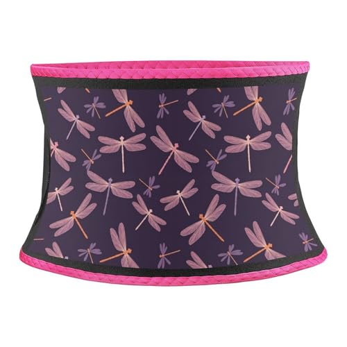 SEBNATAL Lightweight Elastic Waist Trimmer Belt, Waistband with Back Support, Portable Floral Dragonfly Insect Purple Compression Belt for All Day Wear