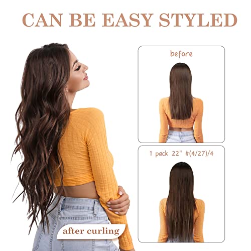 Image of S-noilite Clip in Hair Extensions Real Human Hair 20 Inch Balayage Dark Brown Mixed Chestnut Brown 7pcs 120g Double Weft Thick Silky Seamless Remy Clip in Hair Extensions-#(T2 /6) /2