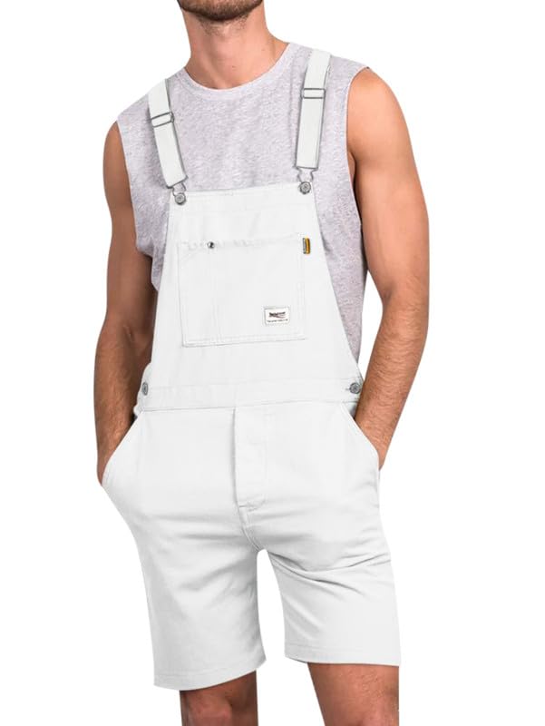 Latzhose Herren Jumpsuit Cargo Overall Kurze Arbeitshose Loose Fit Retro Sommer Shorts mit Taschen Overalls Latzanzug Kurz Jumpsuits Männer Streetwear Casual