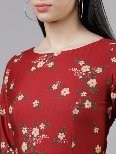 Image of Tokyo Talkies Women's Three-Quarter Sleeves Boat Neck Printed Dresses | Stylish Dresses | Casual Dresses