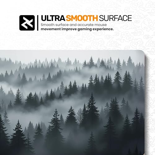 Image of Foggy Forest Premium Desk Mat | Anti-Skid | Anti-Slip | 90 * 42 cm | Laptop Mat for Work from Home /Office /Gaming- Extended Mouse pad and Keyboard Desk mat