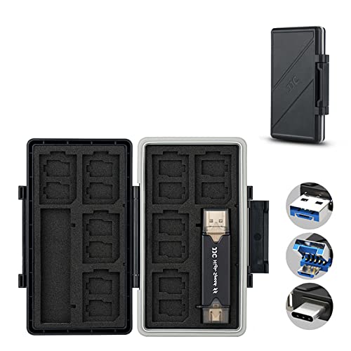 Image of 24 Slots Memory Card Case Holder for 16 Micro SD Cards, 8 SD Cards, Includes a 3 in 1 Type C USB 3.0 Micro USB 2.0 Memory Card Reader, Water-Resistant Anti-Shock