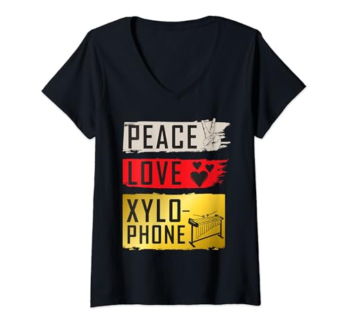 Peace Love Xylo Phone Instrumento musical de percusión Camiseta Cuello V