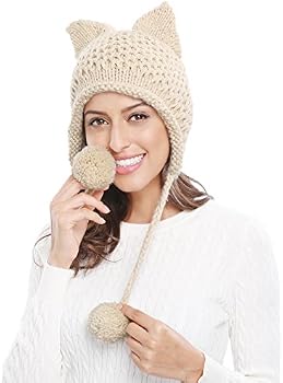 Knit Hat Ear Flap Crochet Beanie Hat 