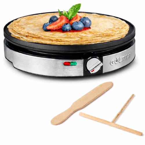 Gourmia 12” Crepe Maker – Nonstick Electric Griddle for Pancakes, Omelets & More, Precise Temp Control with Indicator Lights, Includes Spatula & Batter Spreader, Quick Cleanup, Stainless Steel Trim by Gourmia - Used condition - CA$36.87