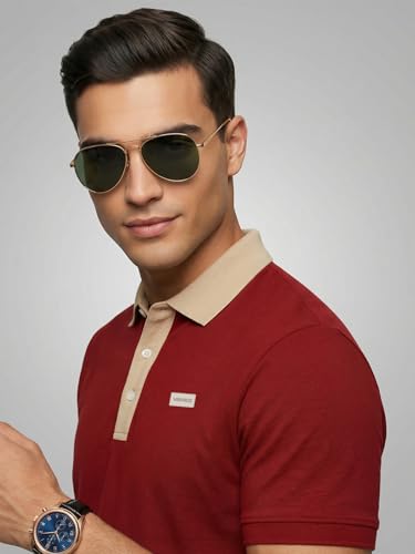 Image of Veirdo Men's Polo T-Shirt Regular Fit, Half Sleeve Contrast Collar Tee, Solid Color Summer Wear, Comfortable Travel, Casual & Office Styling (Sizes S-2XL)