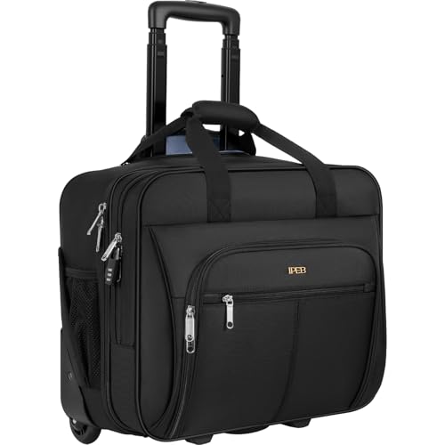 IPEB Pasta para laptop com rodinhas cabe em bolsa de computador à prova d'água de até 17,3 polegadas com bolso RFID para trabalho, viagens, negócios, zíper extra bloqueável