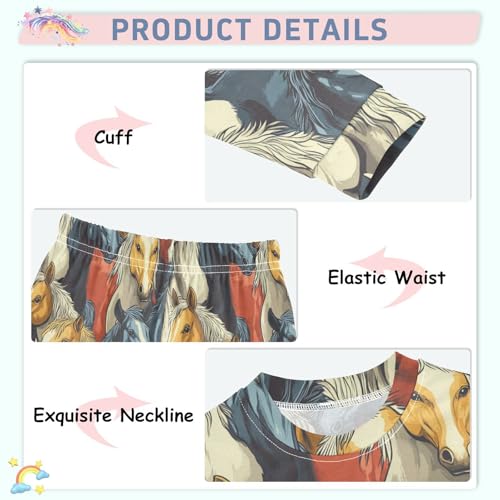 Pajama Sets Long Sleeve Colorful Cool Horses Pattern Soft Comfy Sleepwear 2 Piece PJS 3-8T4