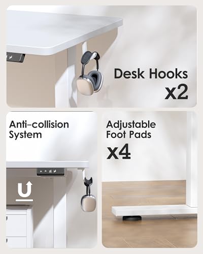 Image of TIQLAB Height Adjustable Electric Standing Desk, 40 x 24 inch, Sit Stand Up Desk, Splice Board, Computer Home Office Desk, White Top