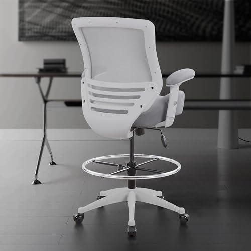 Image of BOLISS 400lbs Mesh Ergonomic Office Drafting Chair Big Adjustable Foot Ring Height Adjustable Armrest (Grey)
