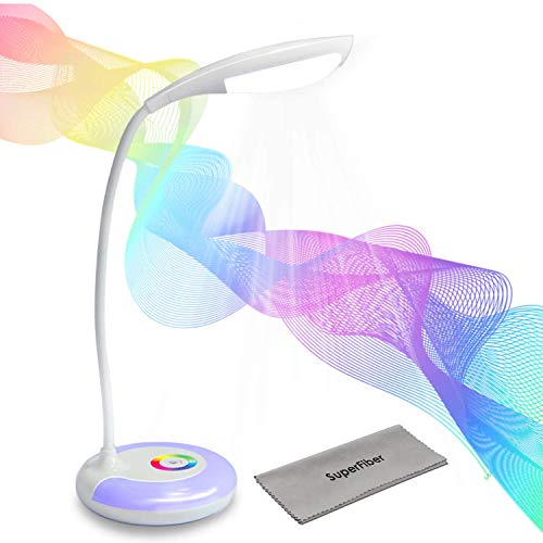 PARTYSAVING Wireless Rechargeable LED Desk Lamp with Color Changing Touch Control Base and Adjustable Goose Neck with Free Microfiber Cloth, APL1389