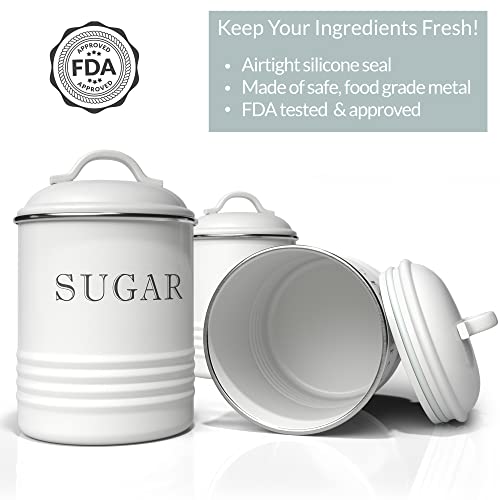 Barnyard Designs White Canister Sets For Kitchen Counter, Vintage Kitchen Canisters, Country Rustic Farmhouse Decor For The Kitchen, Coffee Tea Sugar Farmhouse Kitchen Decor Set, Metal #TOP3