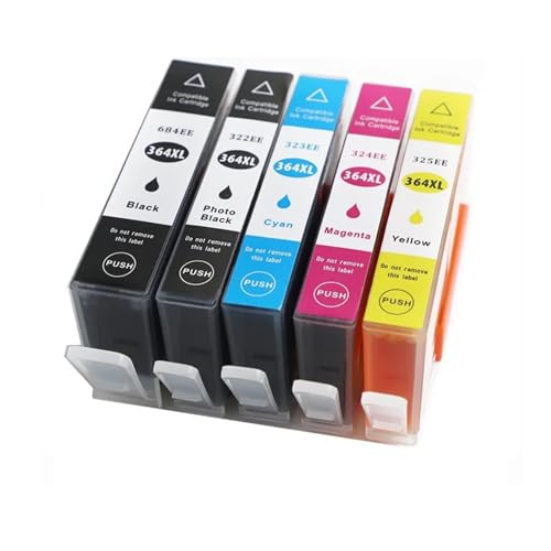 Cartouches d'encre 364XL de rechange en lot de 5 pour HP Photosmart 5510 et 5520