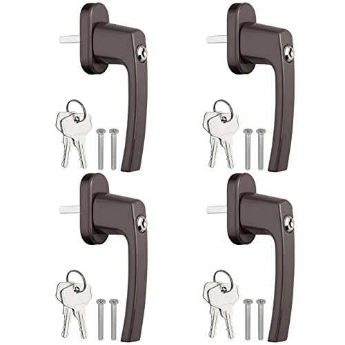 AUTOUTLET Fenstergriffe abschliessbar, 4 Stück Fenstergriff abschließbar Aluminium in Stiftlänge 35mm, Fenstersicherung Balkontürgriff kindersicherung mit Schlüsseln und Schrauben für Fenster (braun)