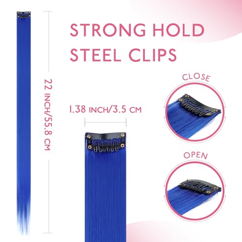 Image of WENNALIFE 12 PCS Blue Hair Extensions Clip in, Colored Clip in Hair Extensions for Kids Highlights Rainbow Hair Clips for Girls Synthetic Straight Pop-up Style Colorful Festival Girls Hair Accessories