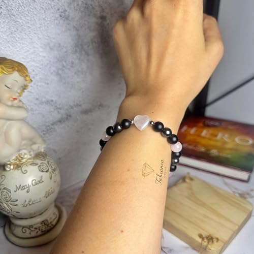 Pulsera de Cristal Corazón con Cuarzo Rosa y Ojo de Tigre miniatura 5