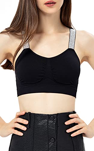 Women's True Body Lift Triangle Soft and Lightweight Basic Bra Adjustable Wide Fancy Straps Bra Wide Straps Bra Black Silver