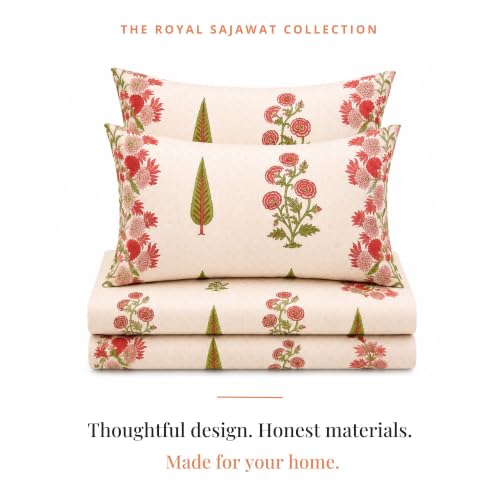Image of Naksh Bedsheet for Double Bed King Size Floral Print 2 Pillow Covers | Bed Sheet Double Bed Soft Pink Floral Print | Delicate Pastel Design for King Size Bedrooms | Royal Sajawat Collection |