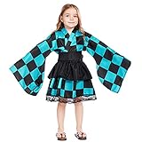 BAKUGOU Girls Kamado Tanjiro Cosplay Dress Kimetsu No Yaiba Costume Outfit Uniform for Kids Nezuko Girls Costume Kimono Dress