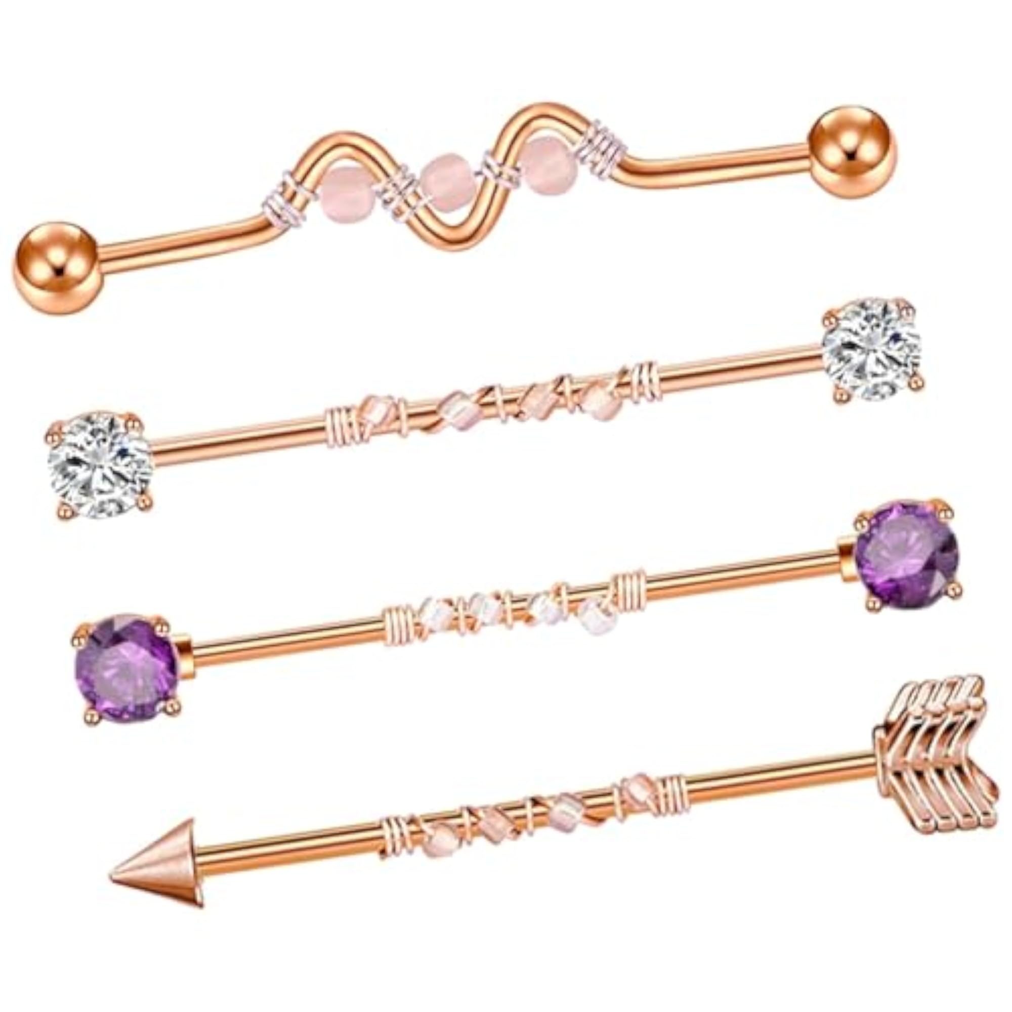 4pc Industrial Barbell Earrings for Women, 1.5 Inch