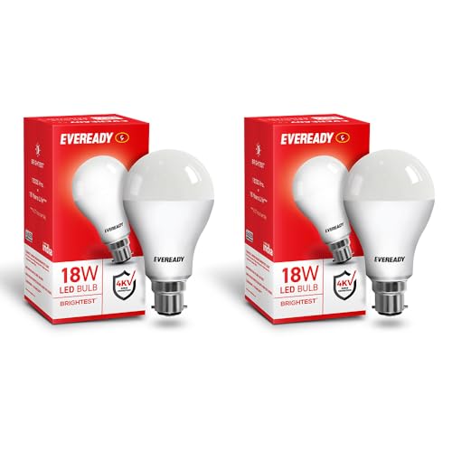 Image of Eveready 18W LED Bulb | 1800 Lumen | 4KV Surge Protection | Long Life & Low Maintenance | BIS Certified | 1 Year Warranty | 100 Lumens Per Watt | Cool Day Light (6500K) | B22 | Pack of 2