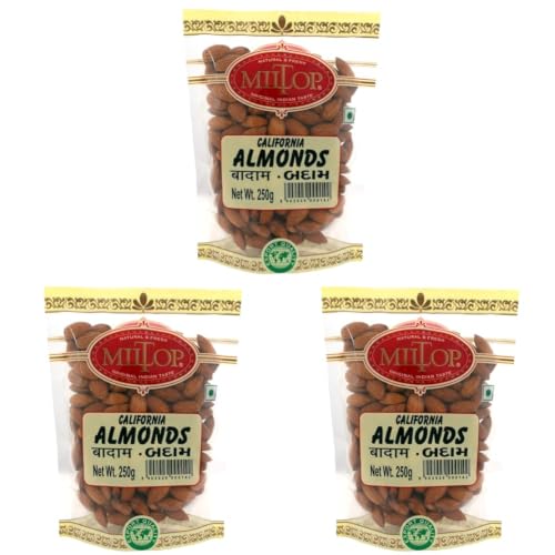 Image of Miltop Raw California Almonds | Premium Badam Giri | High in Fiber & Boost Immunity | Hand-Picked Nuts & Dry Fruits| 250gm Pouch (Pack of 3)