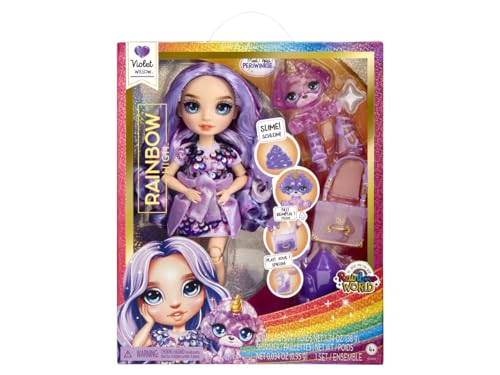 Muñeca Rainbow High Fashion Violet con Slime y Mascota miniatura 2