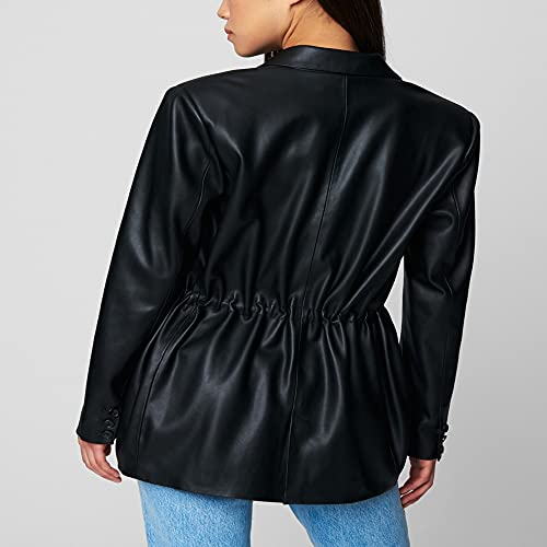 [BLANKNYC] Womens Vegan Leather Blazer with Drawcord Waist, Comfortable Coat & Stylish Jacket2