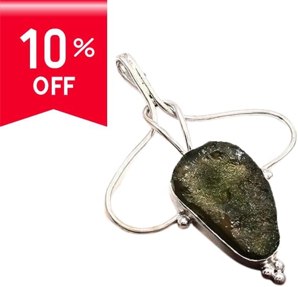 Moldavite Pendant 925 Solid Silver Handmade Designer Pendant, Czech Moldavite Rough Silver Gifts For Women for Birthday Size (4.1 X 1.4 cm) - Image 2