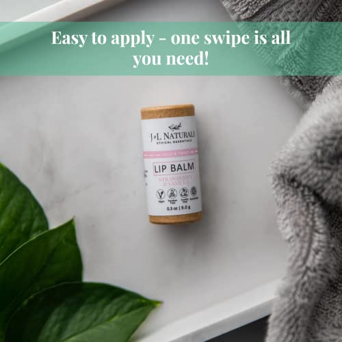 J&L Naturals Sustainable Lip Balm | Organic Ingredients, 100% Natural, Eco-Friendly | Cruelty Free, Vegan, Paraben Free, Silicone Free (Strawberry & Vanilla, Single) #TOP2