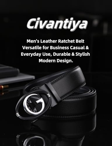 Men's Ratchet Belt Leather Belt Adjustable for Men Gift 1 3/8-Cut for Perfect Fit