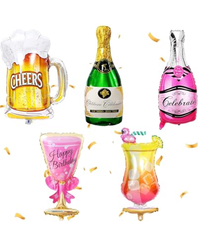 KGDUYC 5 Piezas Globos de Champán, Globos de Aluminio de Cerveza, XXL Gigante Globos de Cerveza, Globo de Helio de Cerveza para Fiesta Temática Decoracion para Bodas Cumpleaños Aniversario