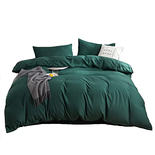 ED-Lumos Juego de sábanas Microfibra CepilladaCama 135-150cm Funda Nórdica Suave４Piezas Funda de edredón 220x240cm Sábana encimera 230x250cm Funda de Almohada 48x74cm Poliéster Verde Oscuro
