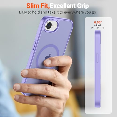 Image of SUPFINE Magnetic for iPhone 17e Case /iPhone 16e Case (Compatible with MagSafe) (Military Grade Drop Protection) Slim Translucent Matte Shockproof with Anti-Fingerprint Phone Case,Purple