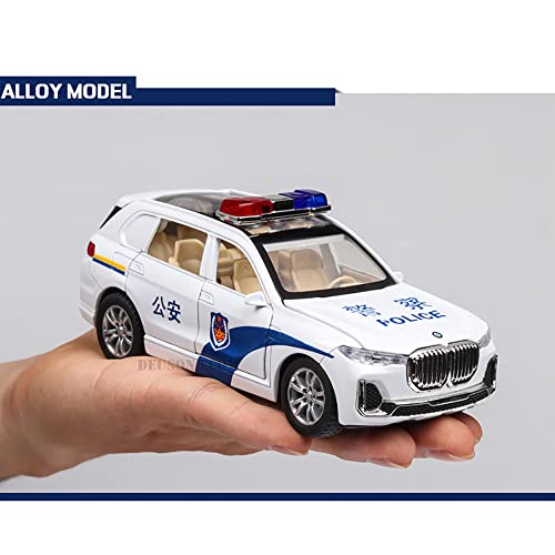 Image of DEUSON ECOM Die Cast Metal Car Police Toy Car 1:32 Scale Diecast Toy Car Vehicle for Kids Sound Light Pull Back Openable Door
