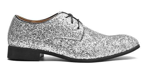 Men's Glitter Oxford Dress Shoes Loafer Burgundy, Lace-up Design,Sparkly Glitter Encrusted for Wedding Prom Black Golden Silver Wine red4