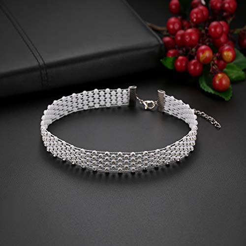 Flongo Damen Choker Halsband Strass glitzer Halsketten 2 Stück Set weiß schwarz Holzkohlenbohrer Tattoo Kette Kropfbänder Schmuck glitzer verstellbar Geschenk Kinder Mädchen Frauen