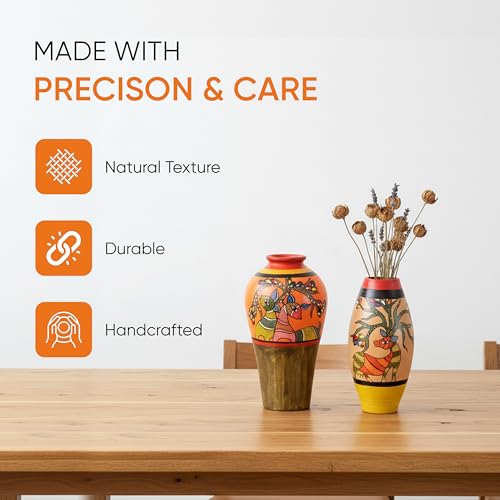 Image of Aakriti Art Creations Herd of Deers Terracotta Vase Set of 2 | Handmade Matte Multicolor Madhubani Art Terracotta Decorative Vases | Flower Vase, Planters for Home Decor, Table Decoration Items