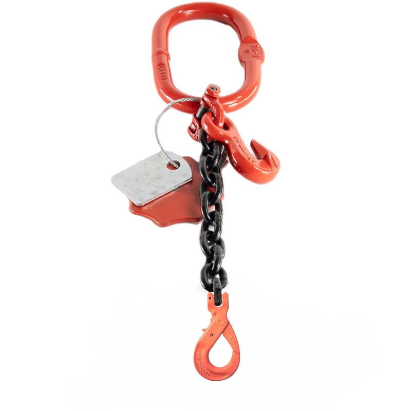 Catena di Sollevamento a 1 Braccio 8mm x 3m con Gancio a Forcella Autobloccante e Gancio Accorciatore - Catena ad Alta Resistenza - Catena per Gru Zincata e Robusta, Classe 8