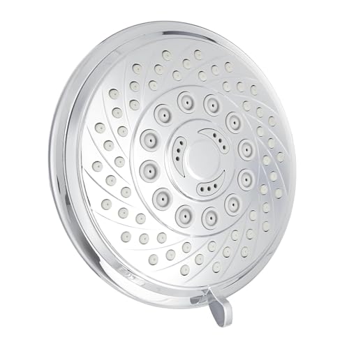 Image of Amazon Basics Shower Head for Bathroom | Round Multifunction 5-Spray Overhead Shower | Wall Mount Bathroom Shower with Pause Function, Chrome Finish, 3.9 Inches Wide Sprayface, CHROME finish