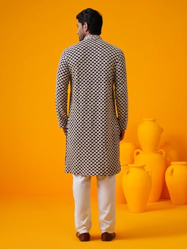 Sojanya (Since 1958 Men'S Cotton Rayon Sequinned Cheeku Thread Embroidered Long Kurta4