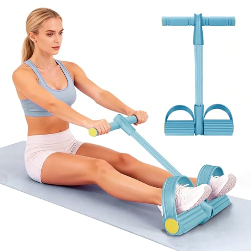 Resistance Bands with Handles 6 Tube Multifunction Tension Rope, Sit-Up Exercise Equipment with Foot Pedals and Handles，Pedal Resistance Band for Abdomen, Waist, Arm, Leg (Blue)