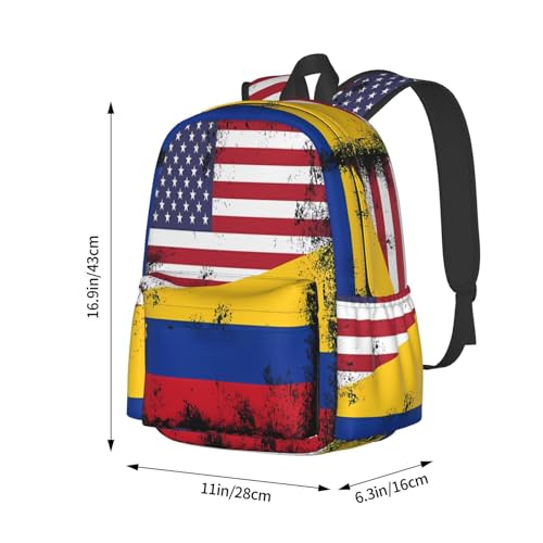 Vintage Half Colombian Colombia Half American Flag Large Travel Backpack Casual Backpacks Laptop Daypack Working Rucksack Lightweight Back Pack Sports Bag with Adjustable Shoulder Strap4
