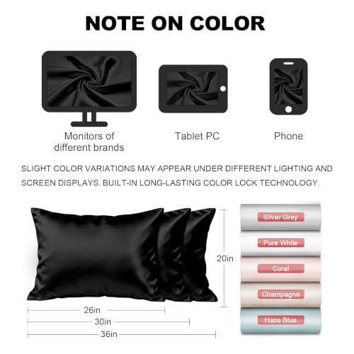 Image of LYSHIN Black Silk Pillowcases 2 Pack King Size with Zipper