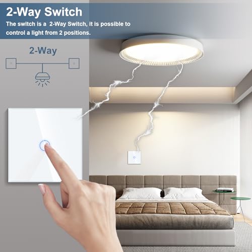 CNBINGO Touch Wechselschalter unterputz in Weiß, Lichtschalter mit Status-LED und Glas Panel - Image 4
